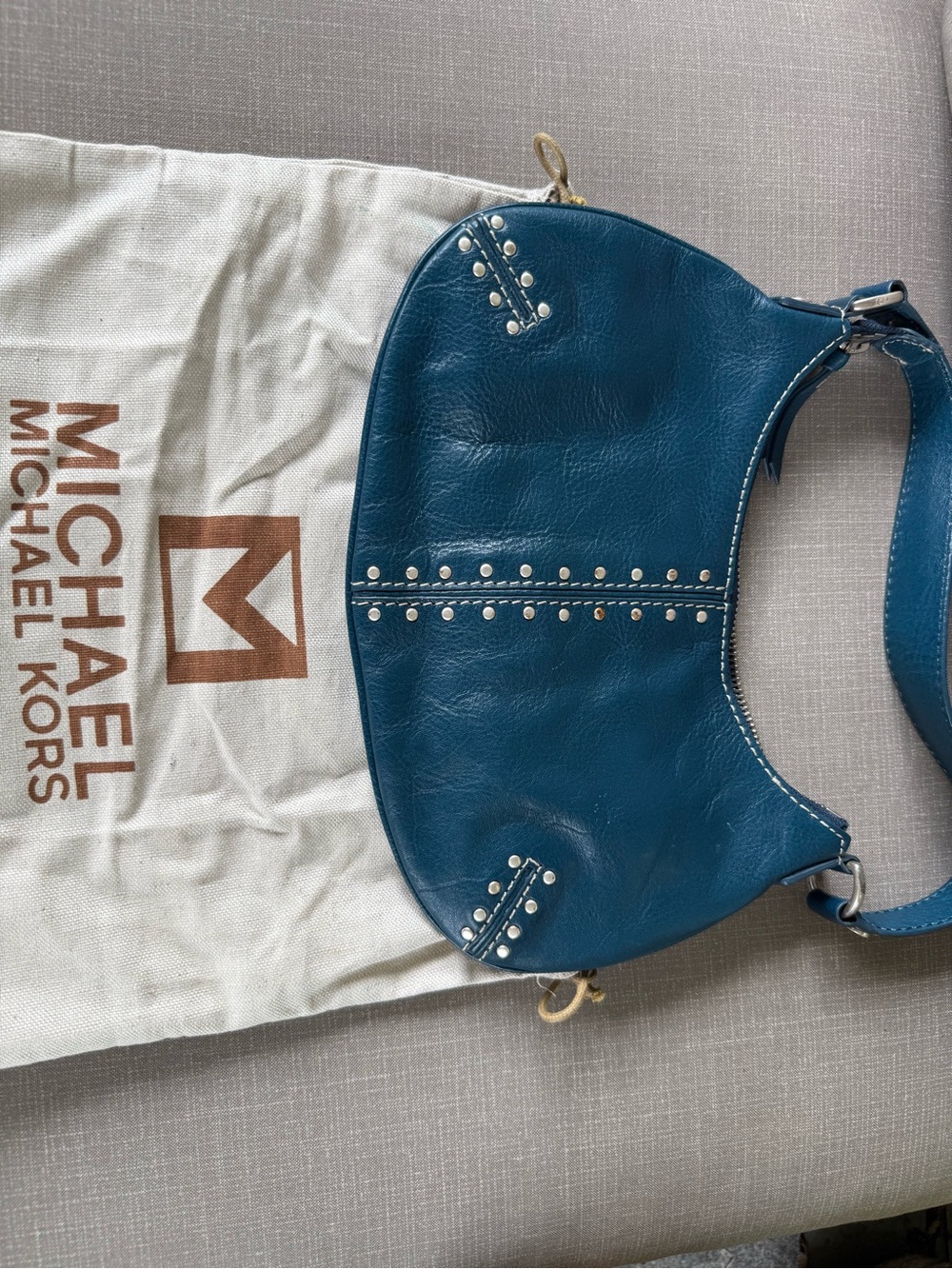 Michael Kors Teal Leather Studded Vintage Shoulder Bag